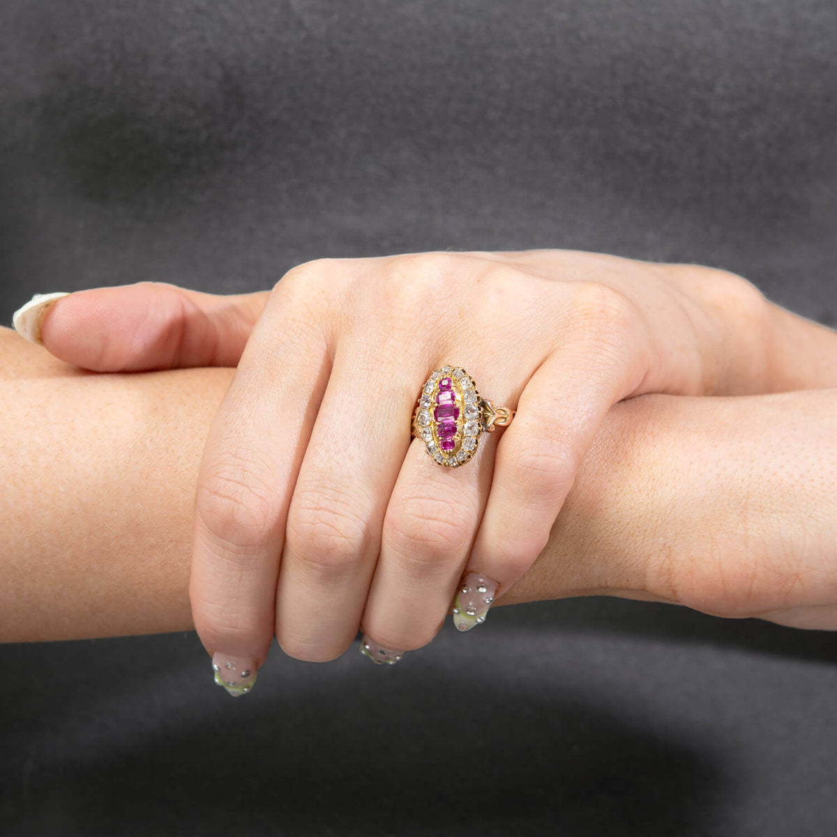 Victorian 18k Ruby and Diamond Navette Ring