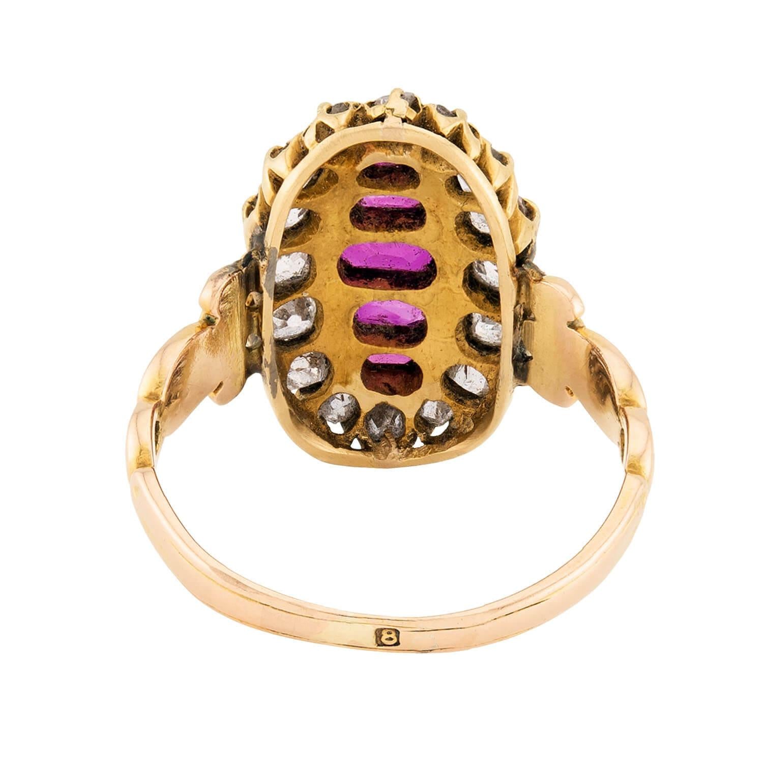 Victorian 18k Ruby and Diamond Navette Ring