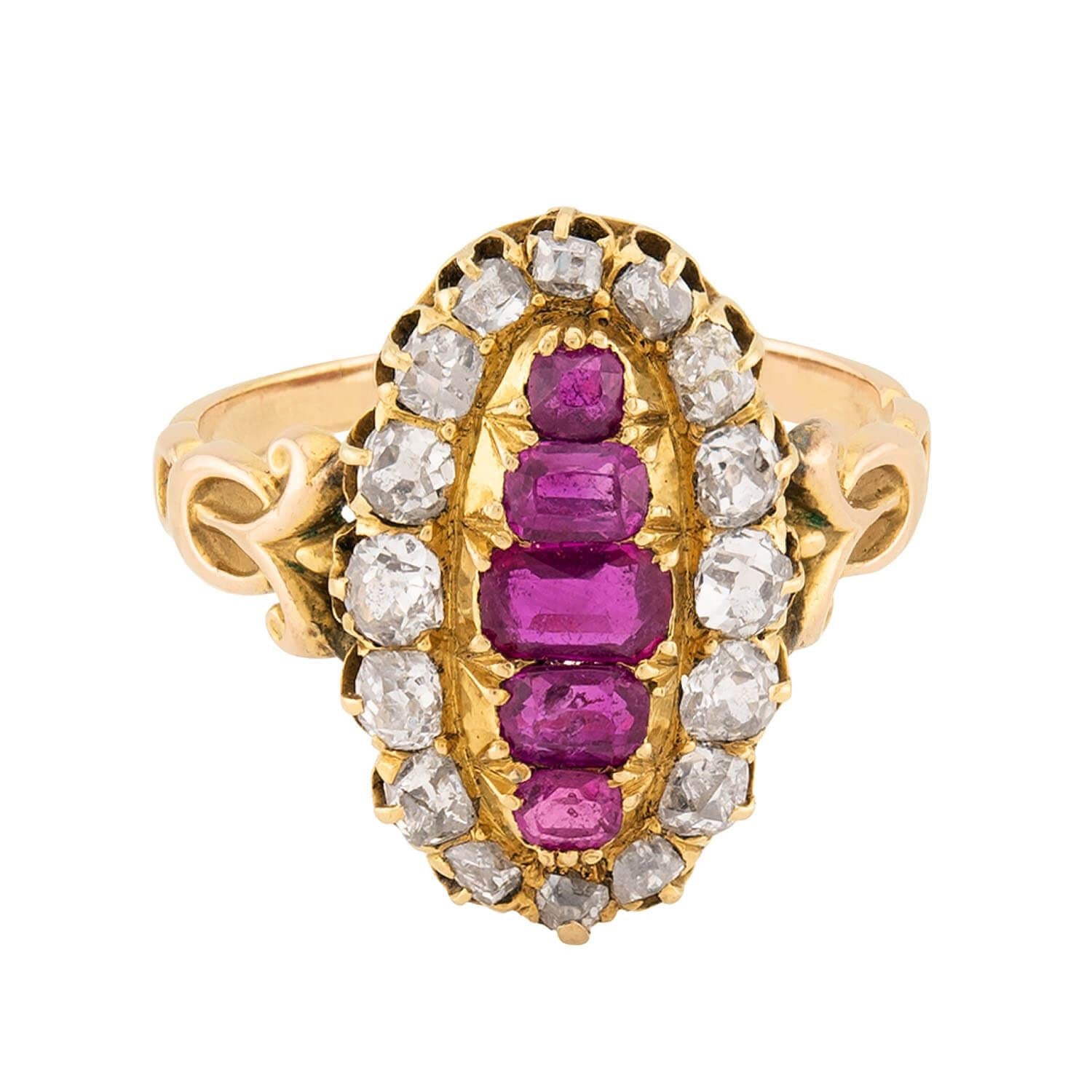 Victorian 18k Ruby and Diamond Navette Ring