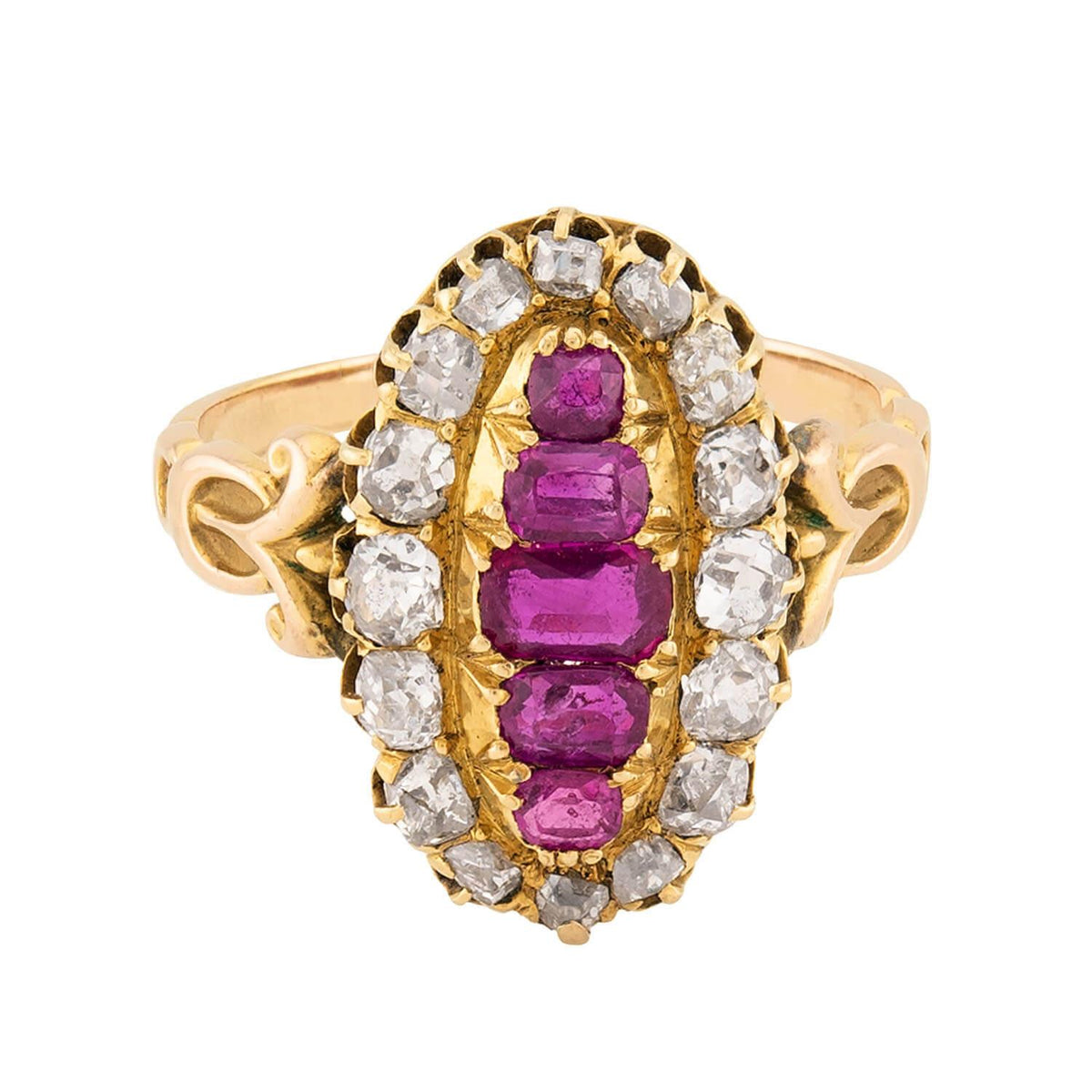 Victorian 18k Ruby and Diamond Navette Ring