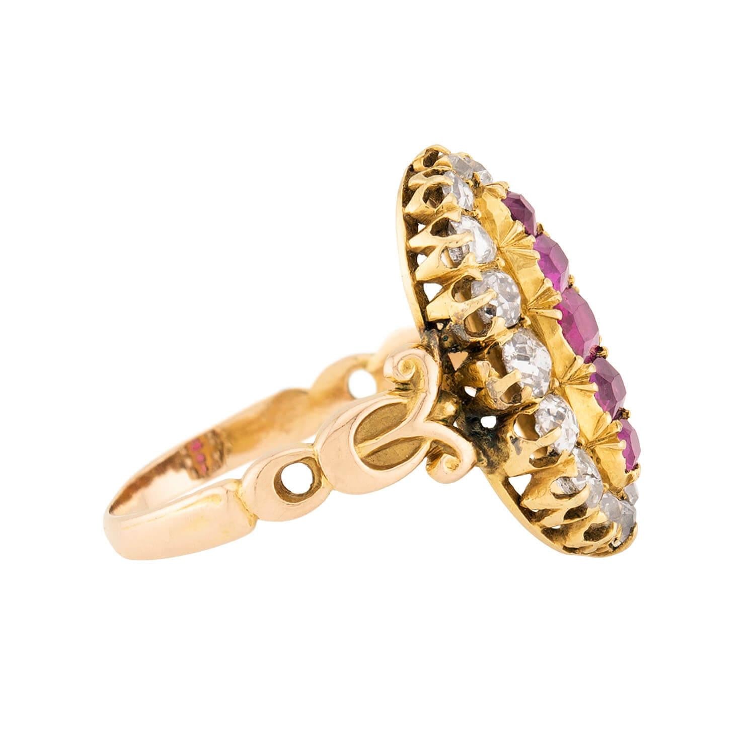 Victorian 18k Ruby and Diamond Navette Ring