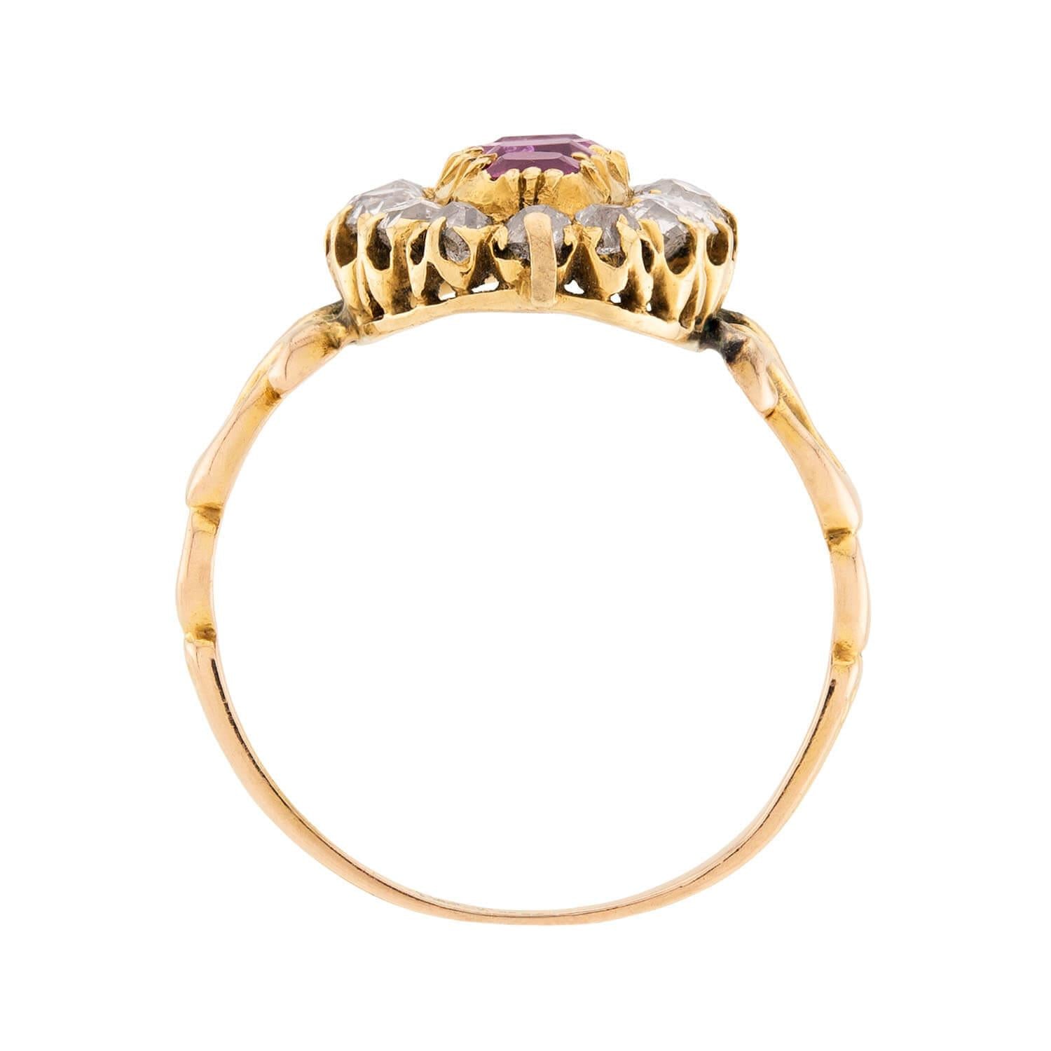 Victorian 18k Ruby and Diamond Navette Ring