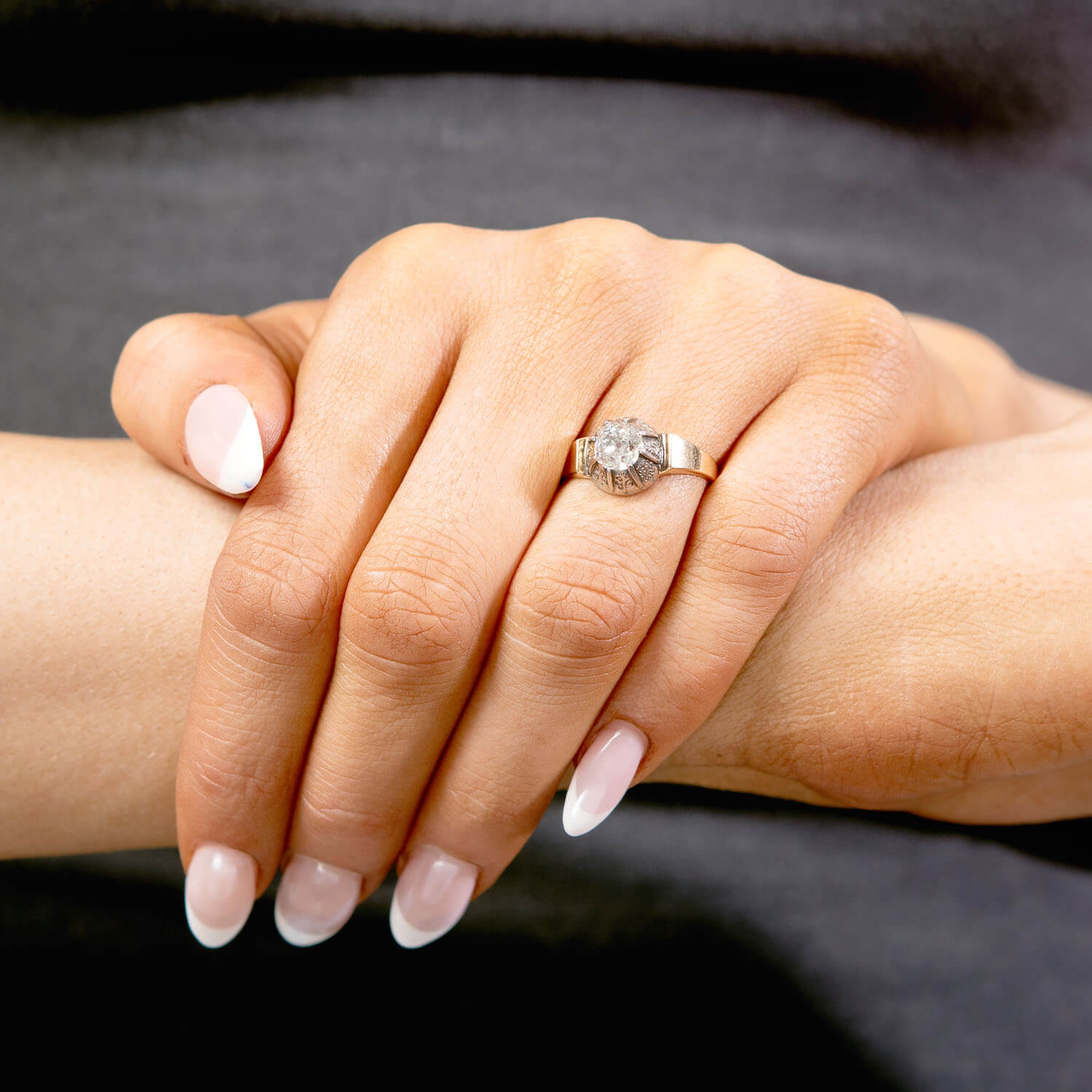 Victorian 18k/Sterling Silver Diamond Engagement Ring .85ct