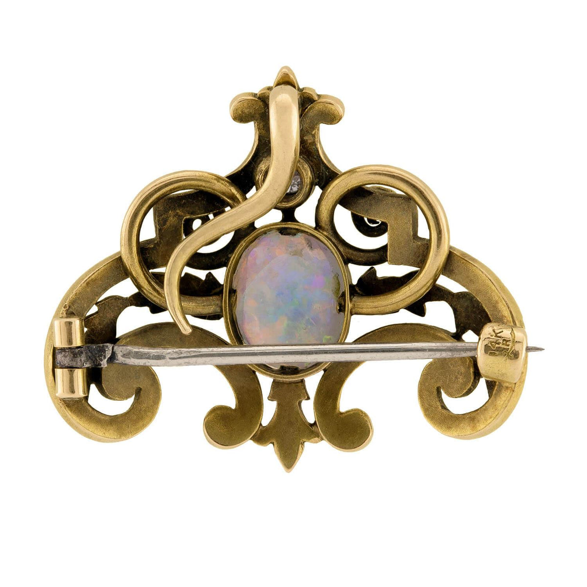 RIKER BROS. Art Nouveau 14k Opal and Diamond Lavalier Pin/Pendant