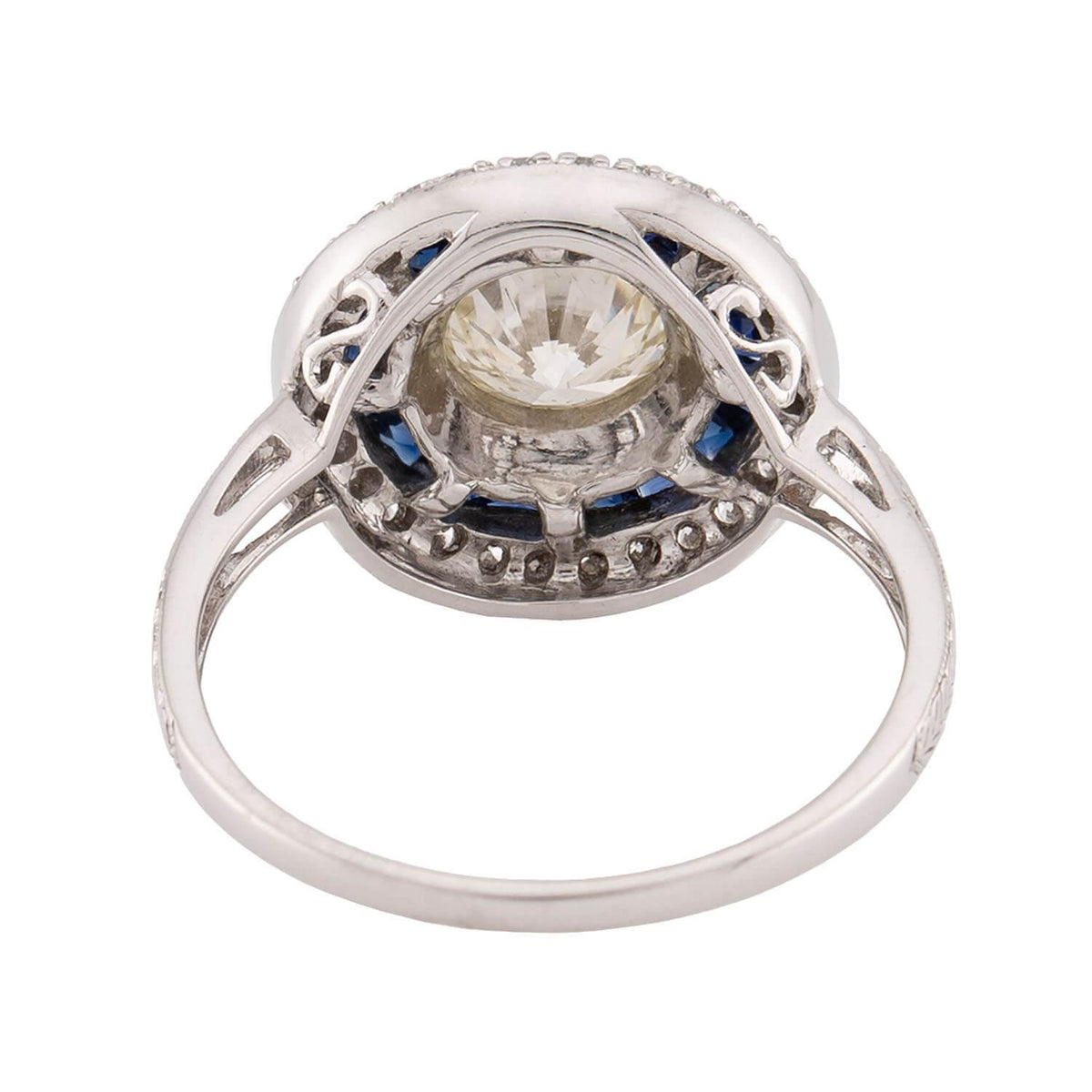 Art Deco 14k Diamond and Sapphire Halo Ring