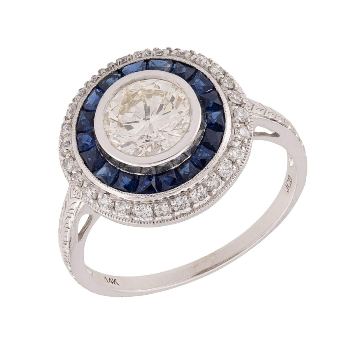 Art Deco 14k Diamond and Sapphire Halo Ring