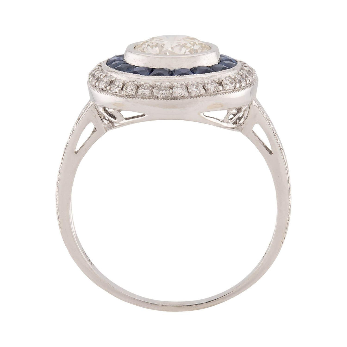 Art Deco 14k Diamond and Sapphire Halo Ring