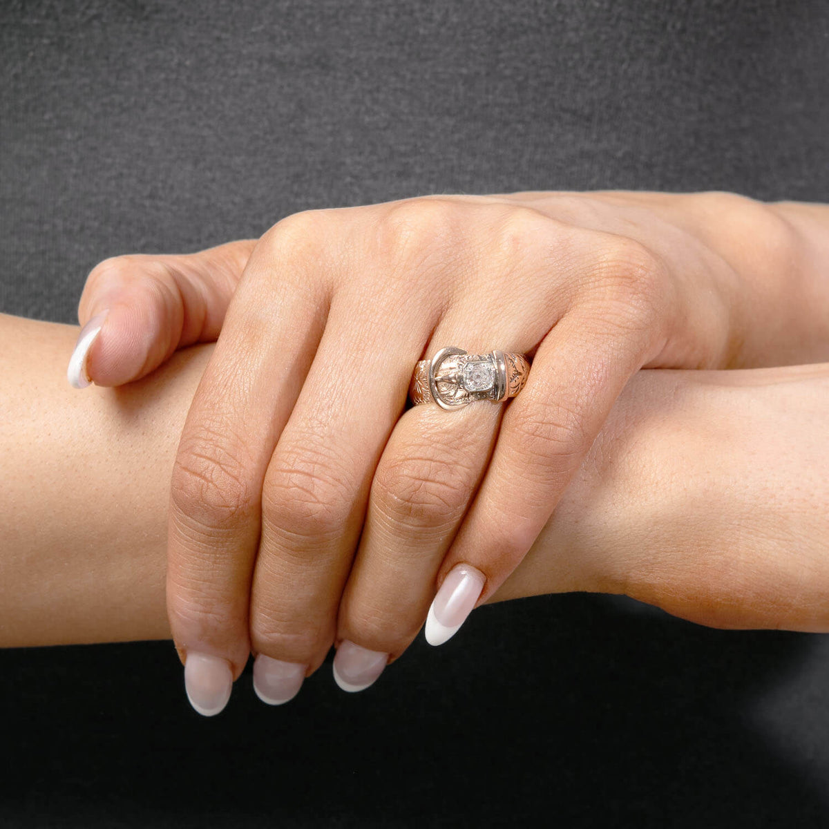 Victorian 9k/Sterling Silver Diamond Buckle Ring