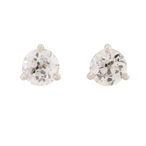 Estate Platinum/14K 1.30ctw Old European Diamond Stud Earrings