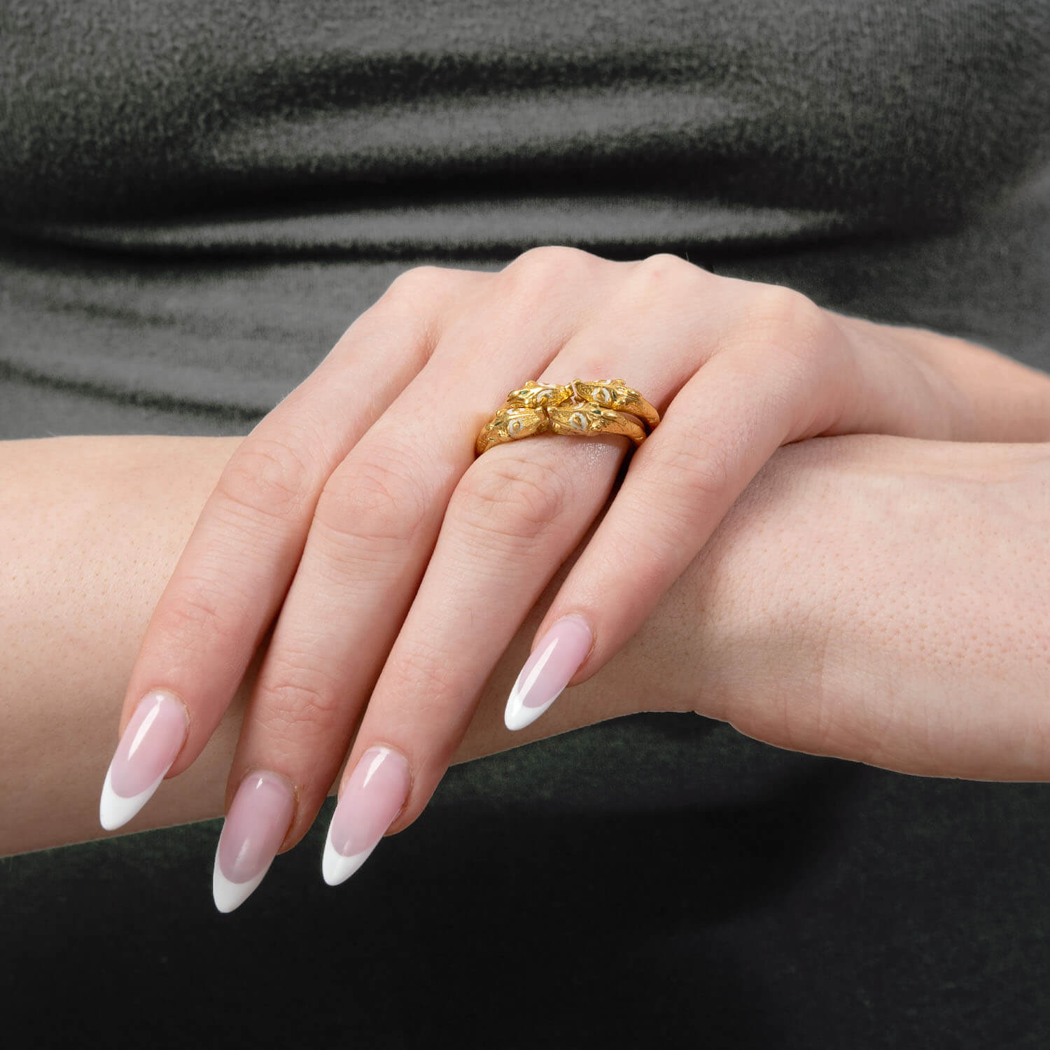 Victorian 24k Renaissance Revival Enamel Figural Ring Set