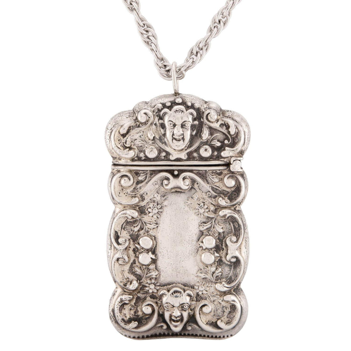 Victorian Sterling Silver Repoussé Match Safe Necklace
