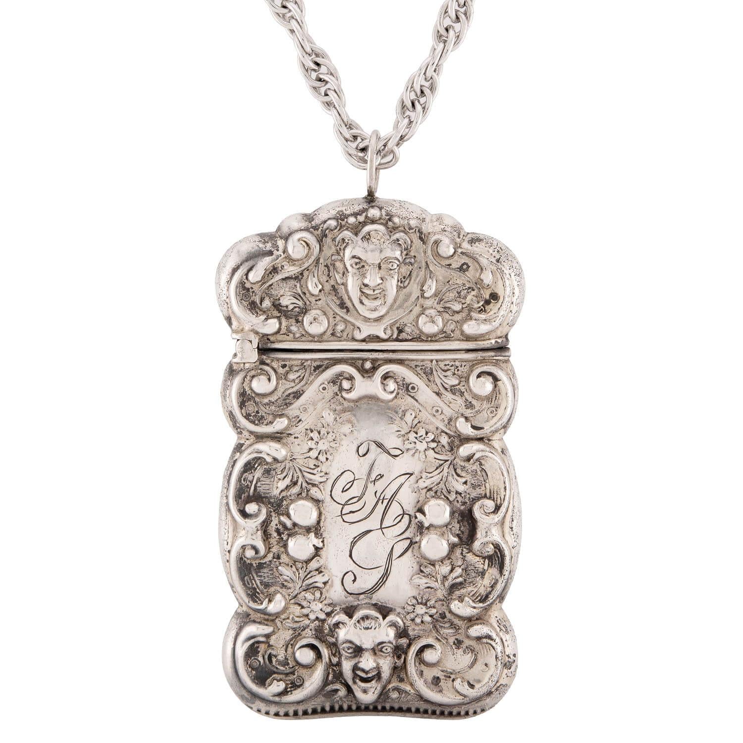 Victorian Sterling Silver Repoussé Match Safe Necklace