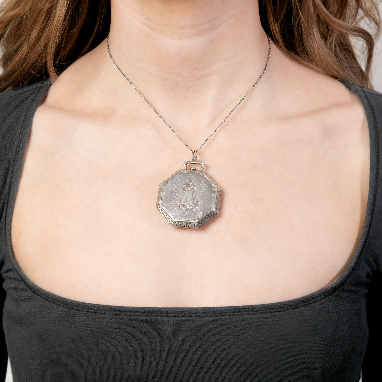 Victorian Sterling Silver Octagonal "Sapphire" Locket Pendant