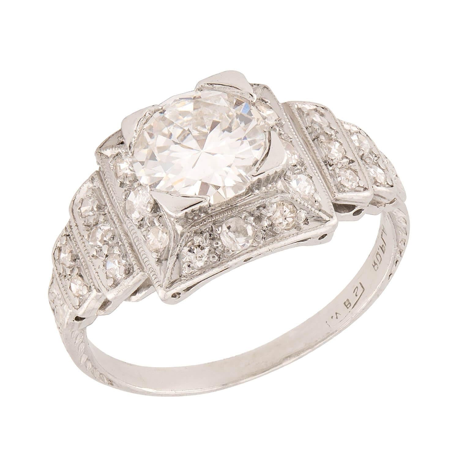 Art Deco Platinum Step Diamond Engagement Ring