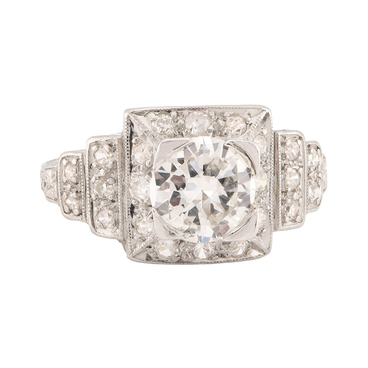 Art Deco Platinum Step Diamond Engagement Ring