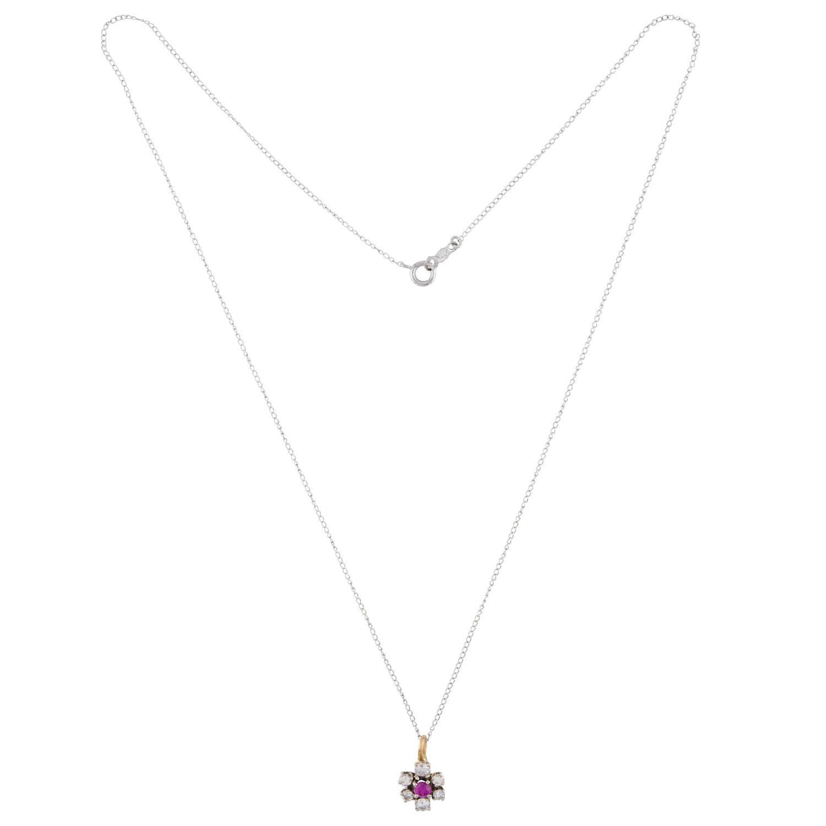 Victorian 14k Ruby and Diamond Floral-Motif Pendant Necklace