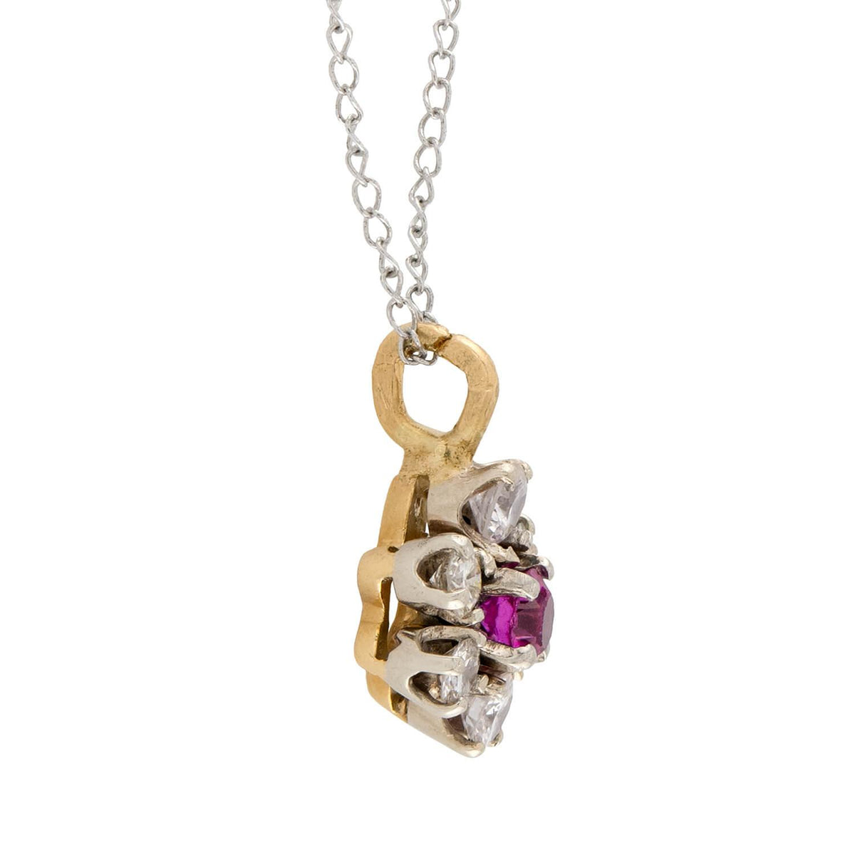 Victorian 14k Ruby and Diamond Floral-Motif Pendant Necklace