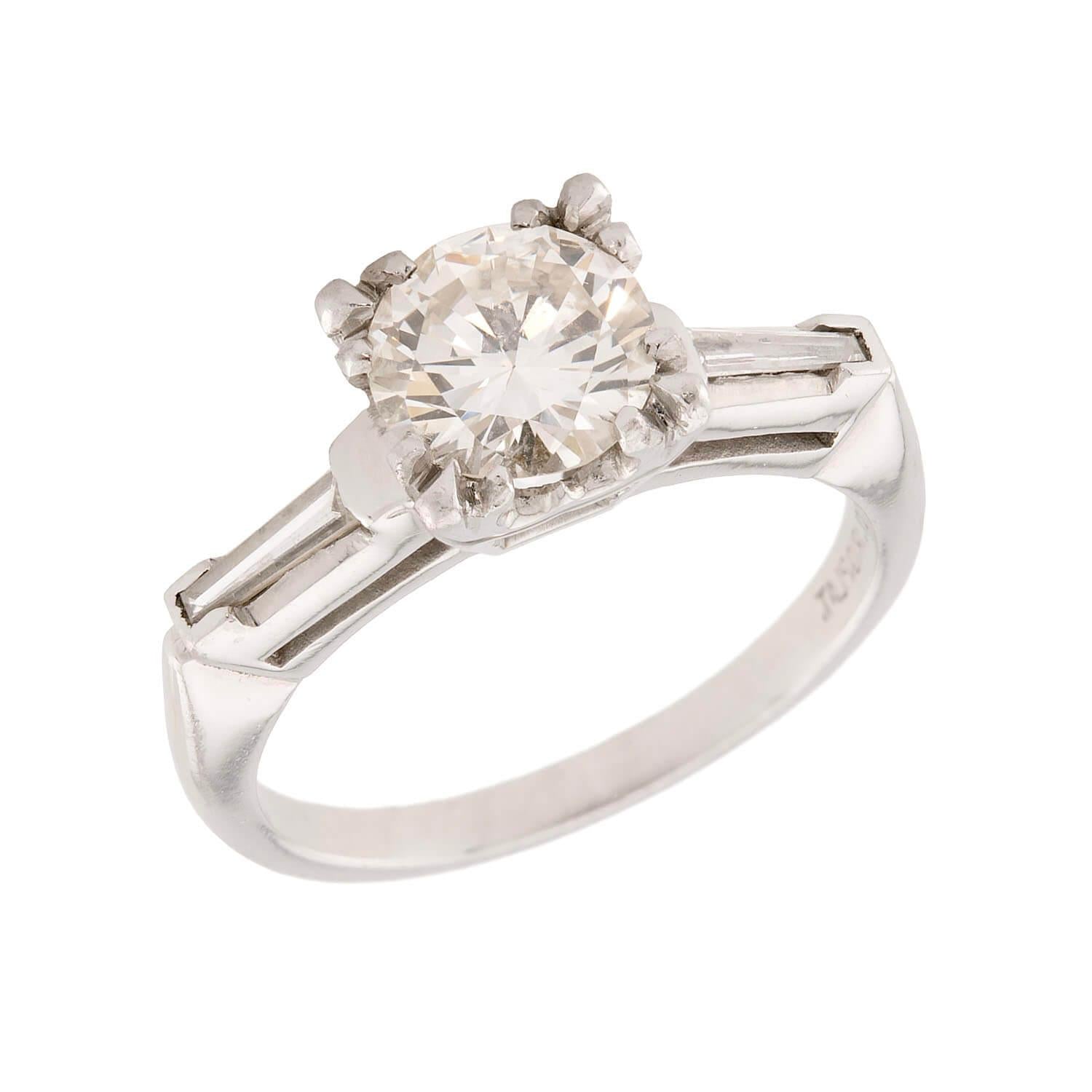 Retro Platinum Diamond Engagement Ring 1.35ct