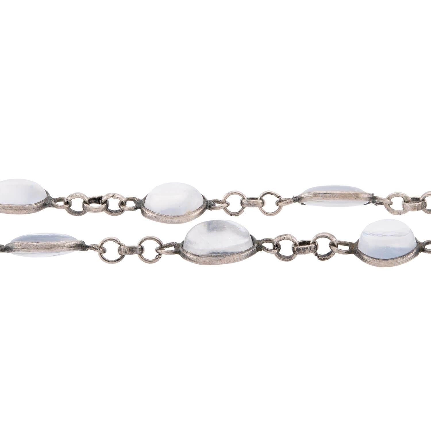 Art Nouveau Sterling Silver Moonstone Link Necklace 36"