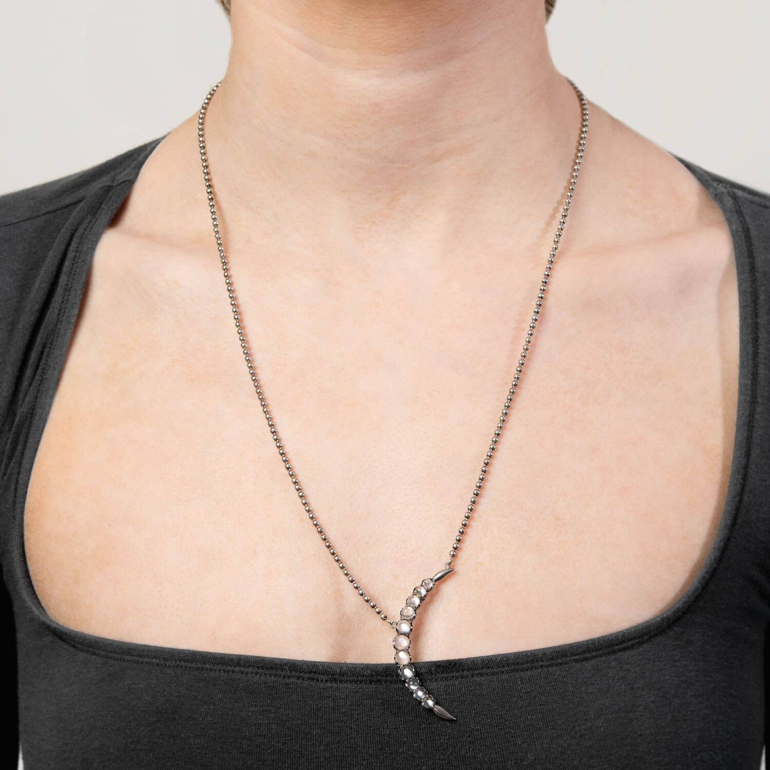 Victorian Sterling Silver Moonstone Crescent Pendant Necklace