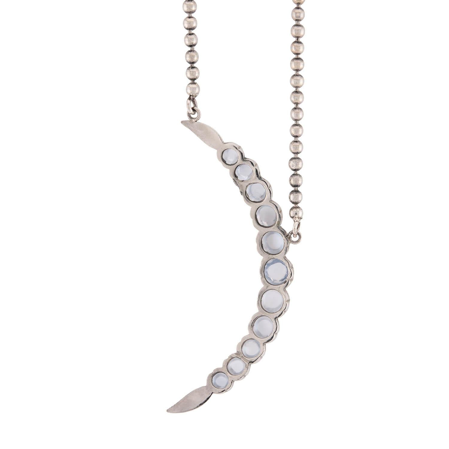 Victorian Sterling Silver Moonstone Crescent Pendant Necklace