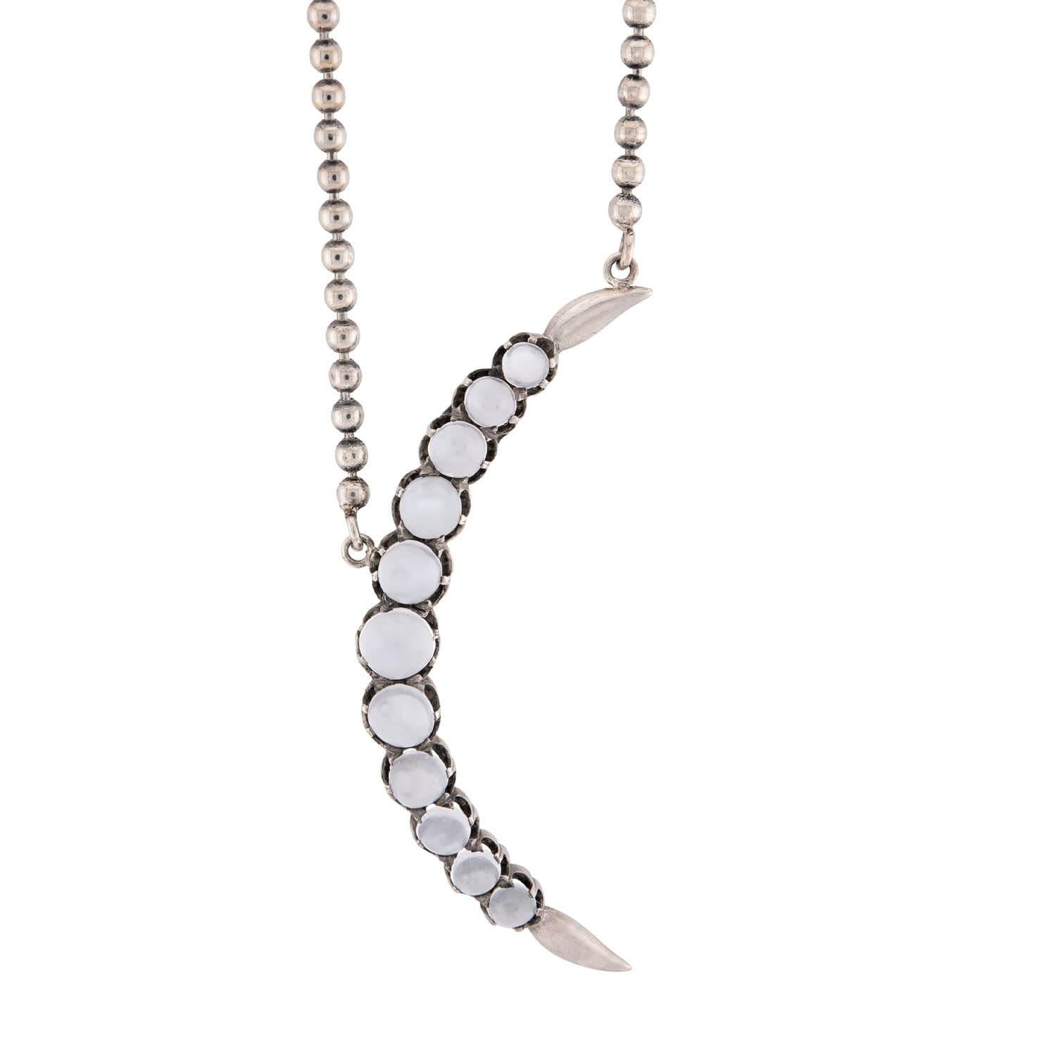 Victorian Sterling Silver Moonstone Crescent Pendant Necklace