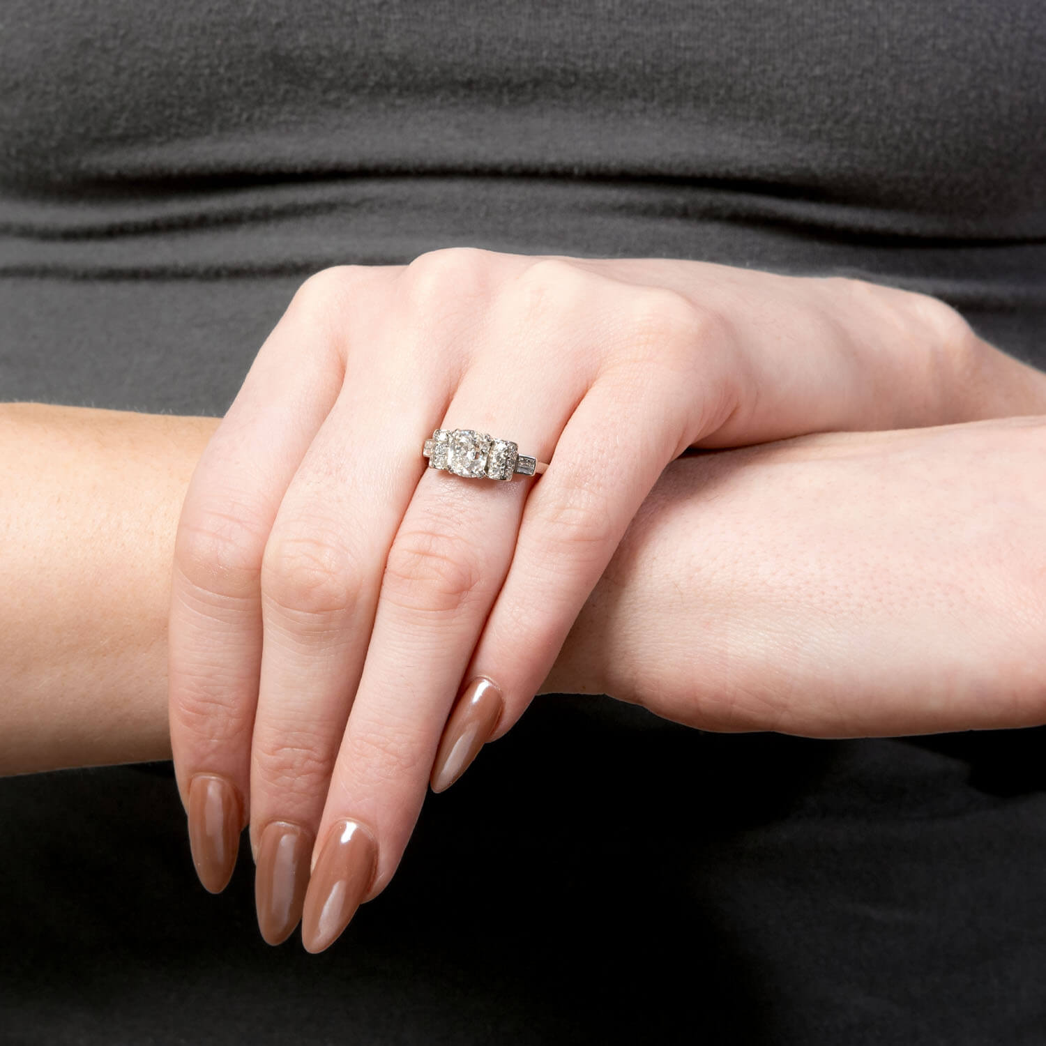 Art Deco Platinum GIA Diamond Engagement Ring 1.54ct