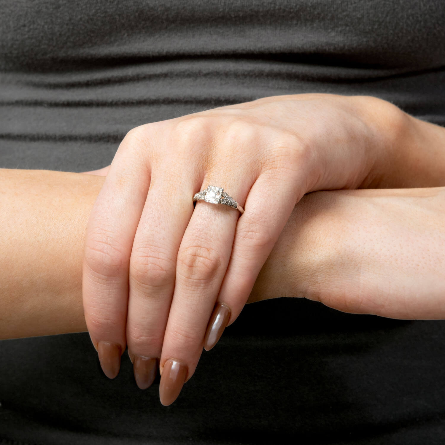 Art Deco Platinum GIA Diamond Engagement Ring 1.03ct