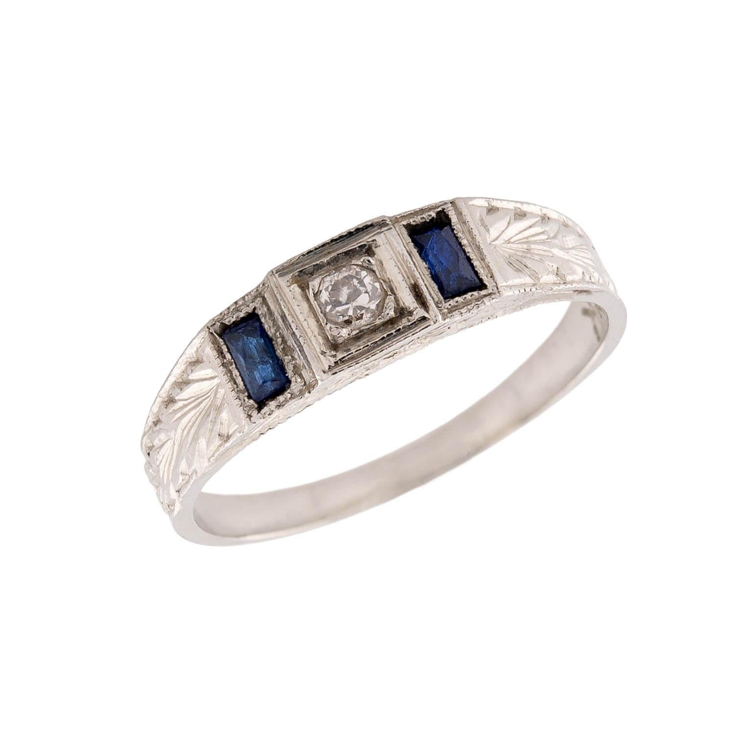 Art Deco 14k Diamond & Sapphire Pinky Ring