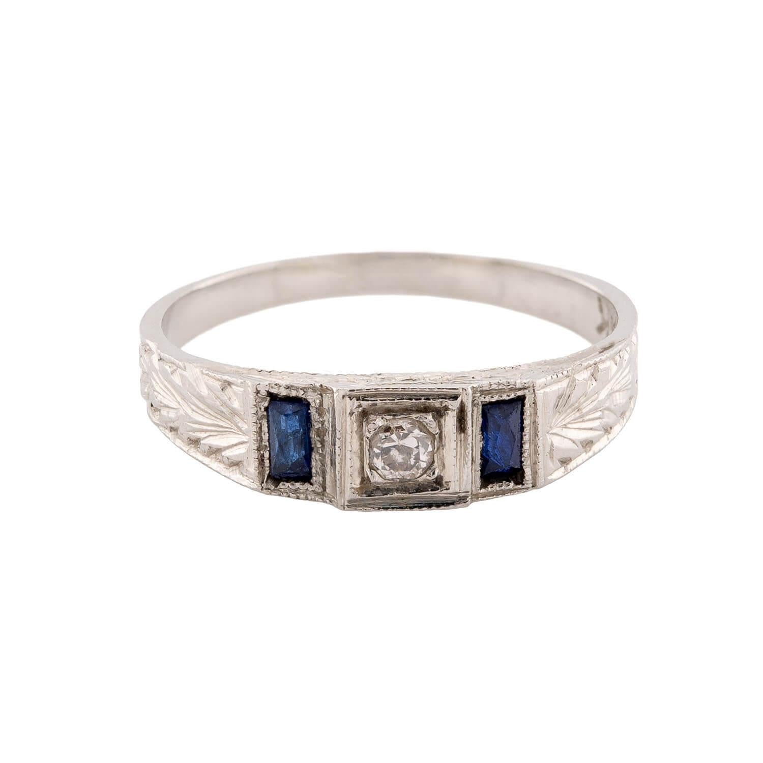 Art Deco 14k Diamond & Sapphire Pinky Ring