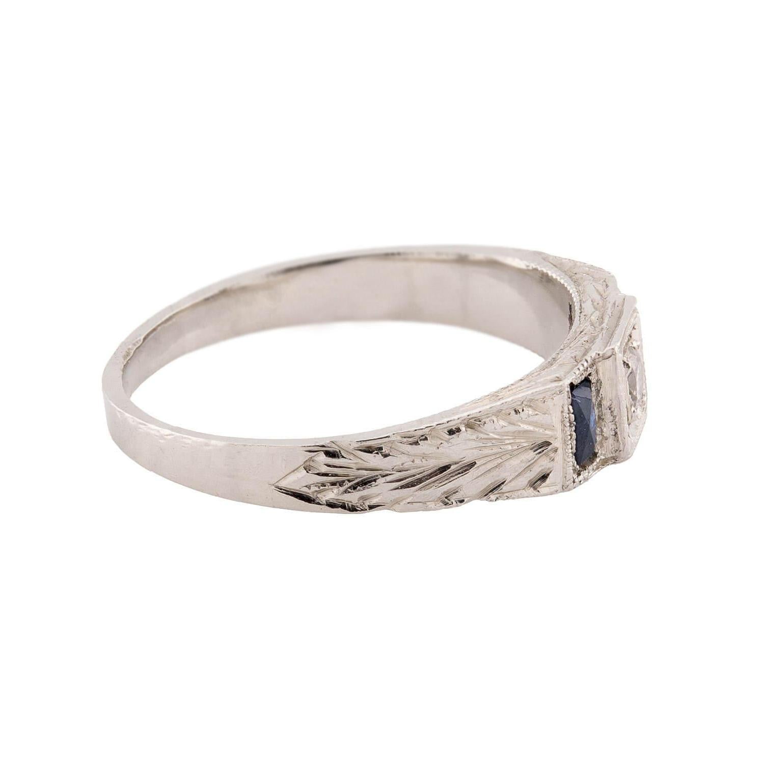 Art Deco 14k Diamond & Sapphire Pinky Ring