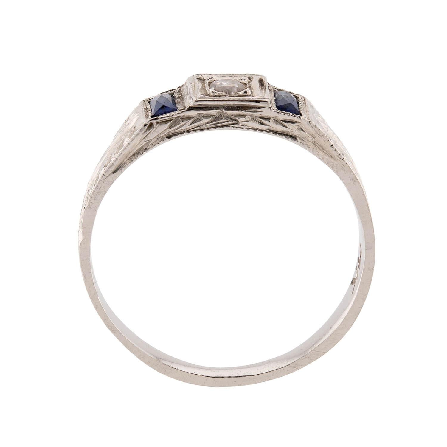 Art Deco 14k Diamond & Sapphire Pinky Ring