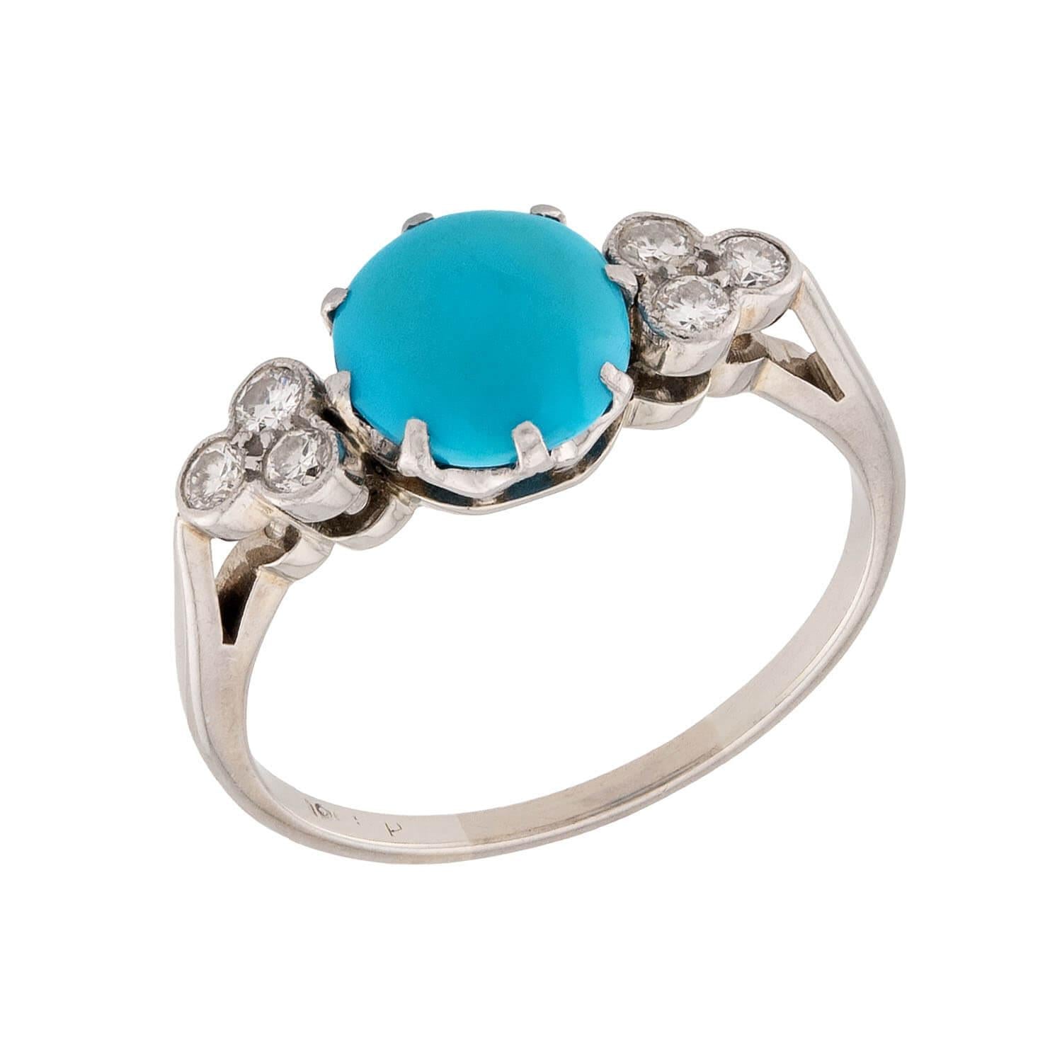 Estate 18k Turquoise & Diamond Ring