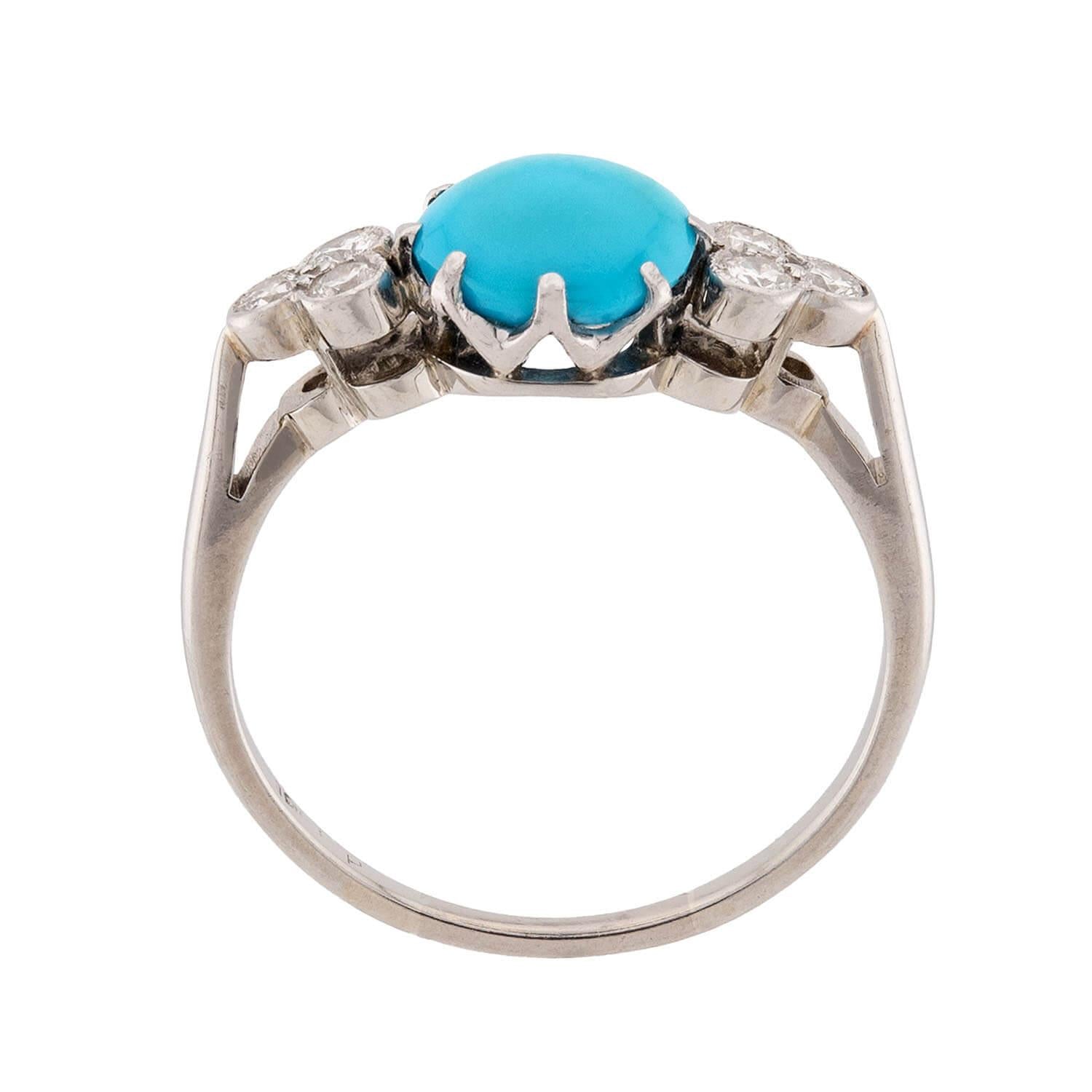Estate 18k Turquoise & Diamond Ring