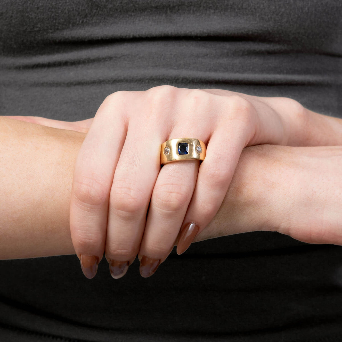 Art Nouveau 14k Sapphire & Diamond Flush Mount Ring