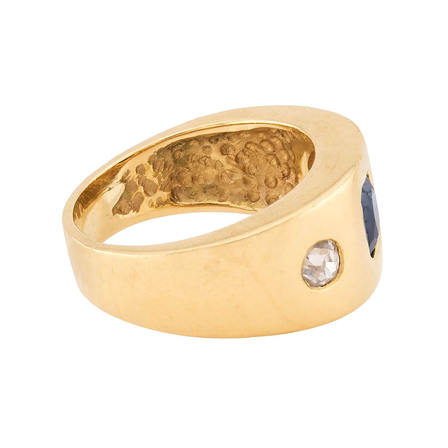 Art Nouveau 14k Sapphire & Diamond Flush Mount Ring