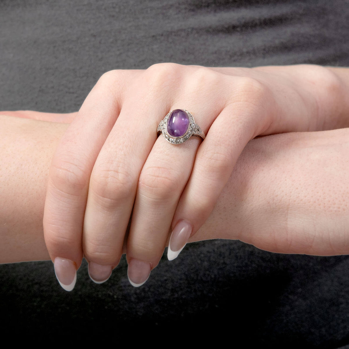 Art Deco Platinum Ruby & Diamond Halo Ring