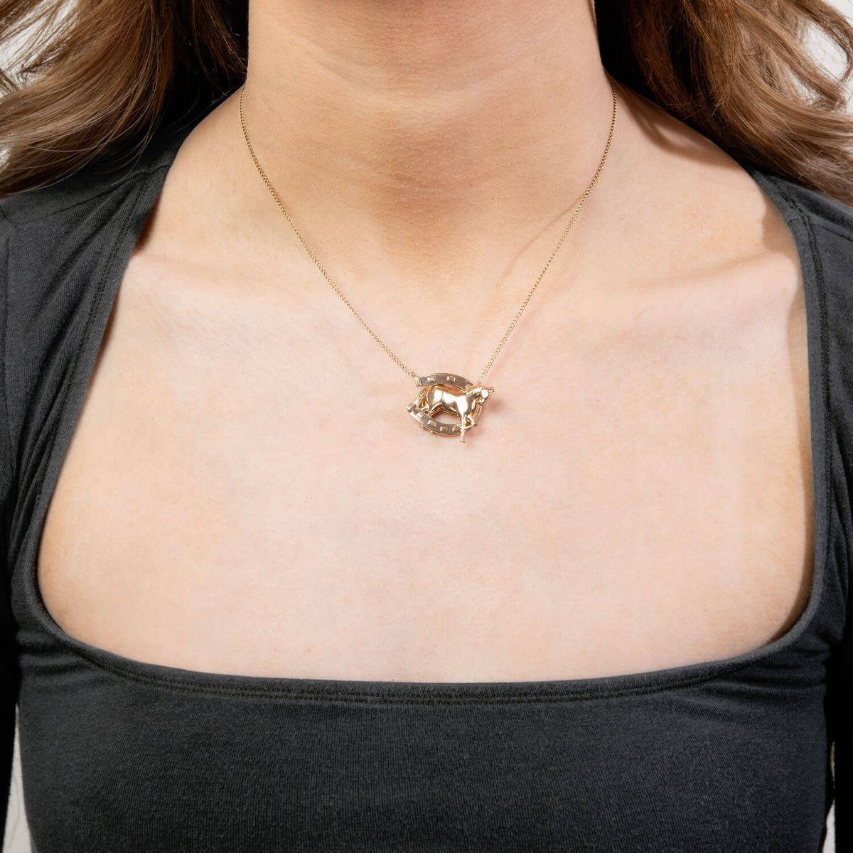 Victorian 14k Horse & Horseshoe Pendant Necklace