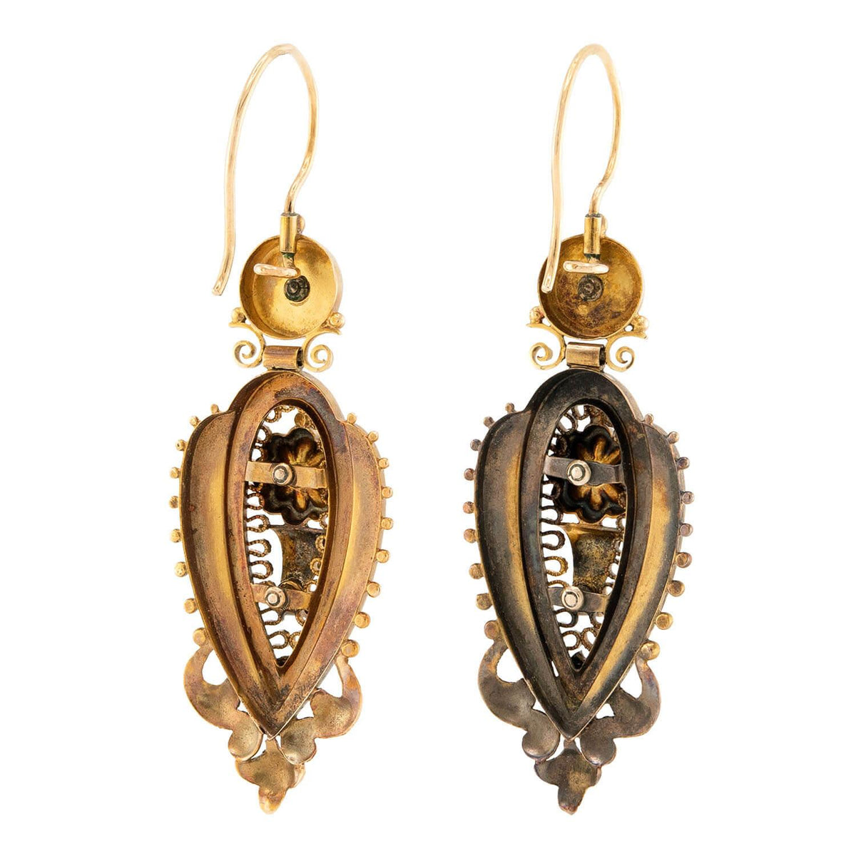 Victorian 14k Etruscan Enamel & Pearl Earrings