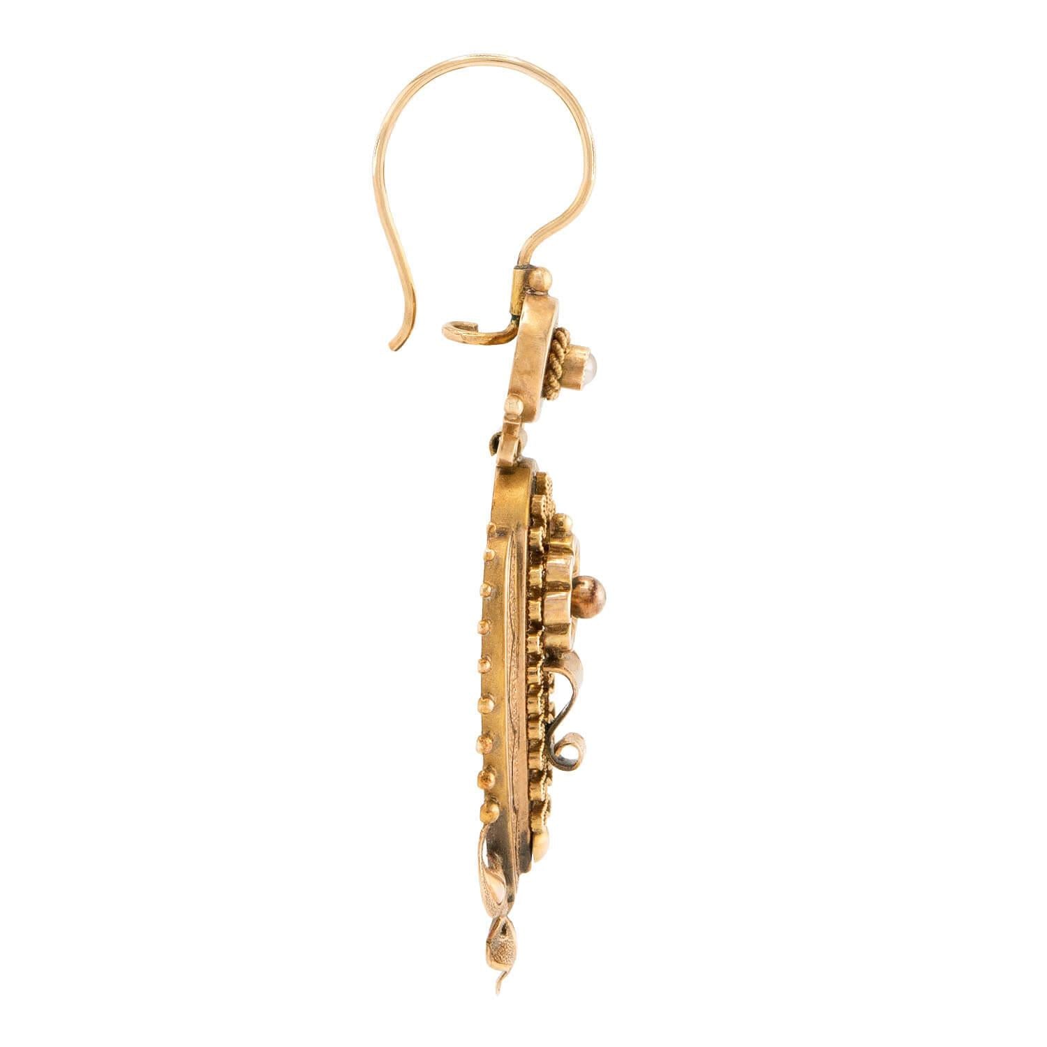 Victorian 14k Etruscan Enamel & Pearl Earrings
