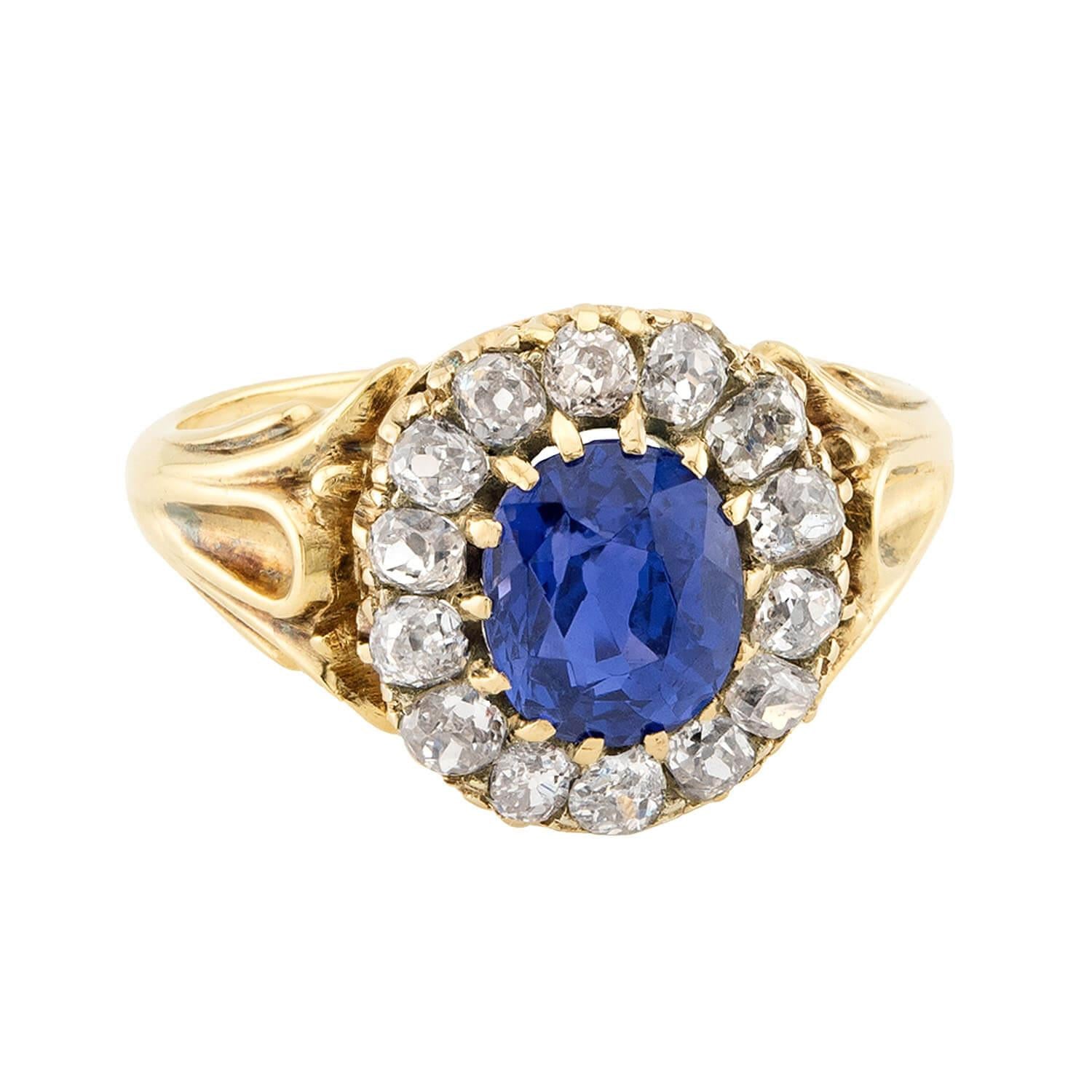 Victorian 18k Sapphire & Diamond Halo Ring