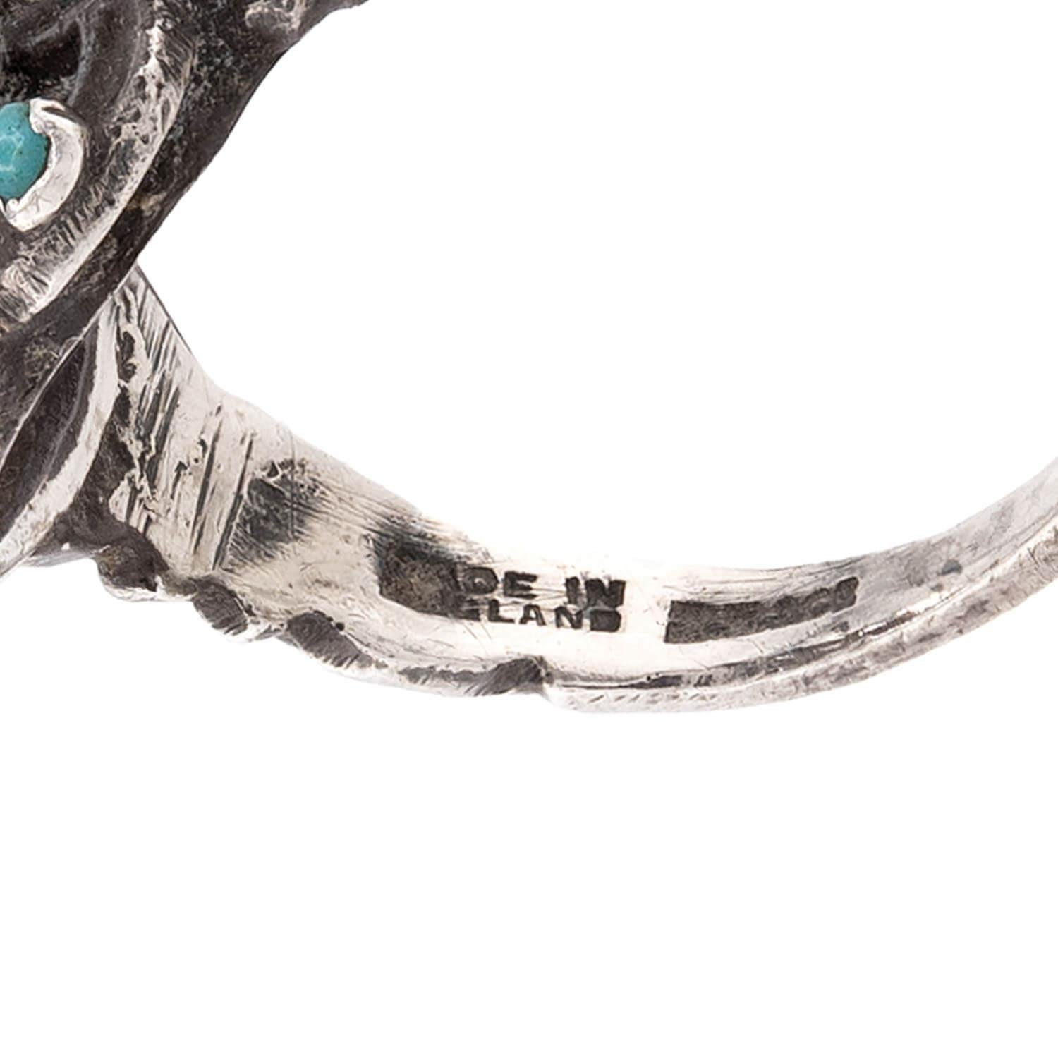 Art Deco English Sterling Silver Coral & Turquoise Ring