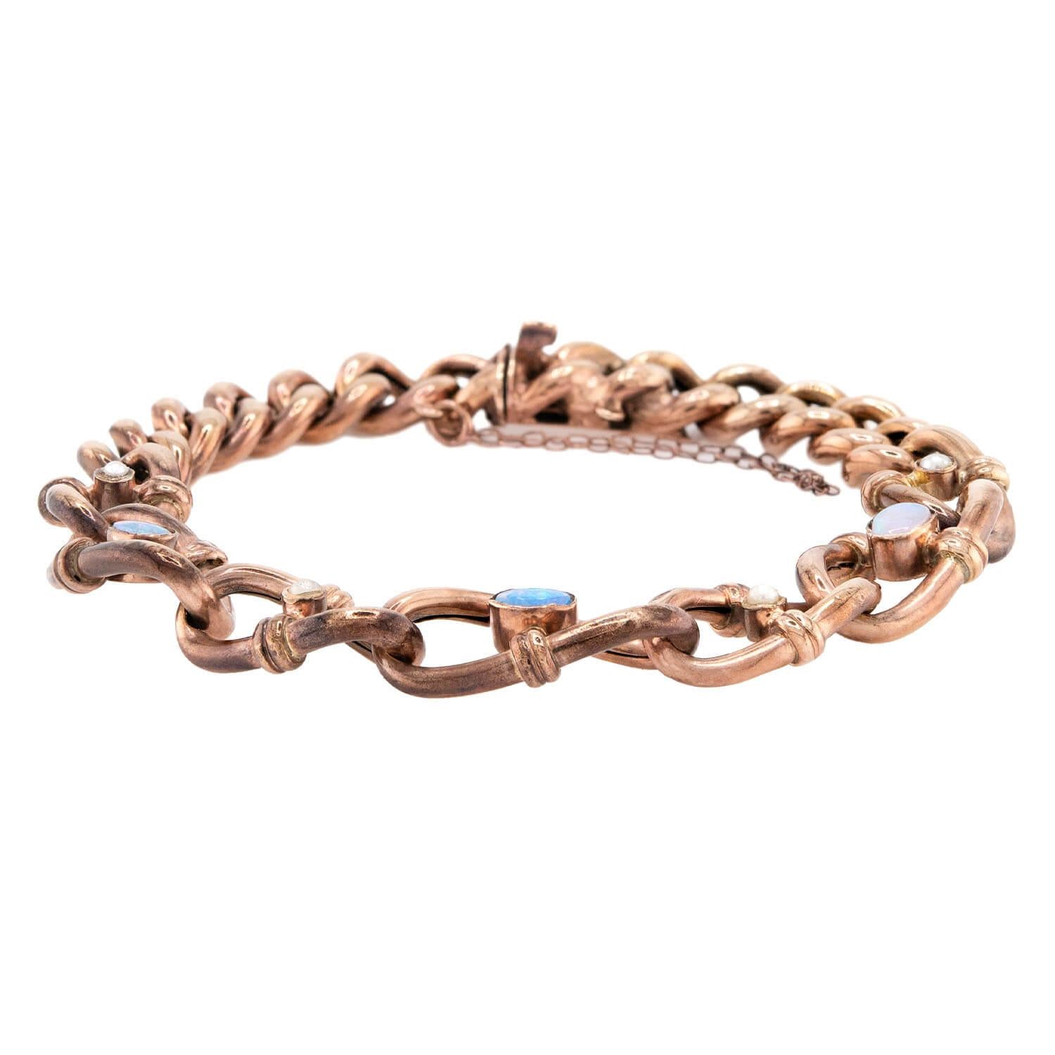 Edwardian 9k Opal & Pearl Link Bracelet