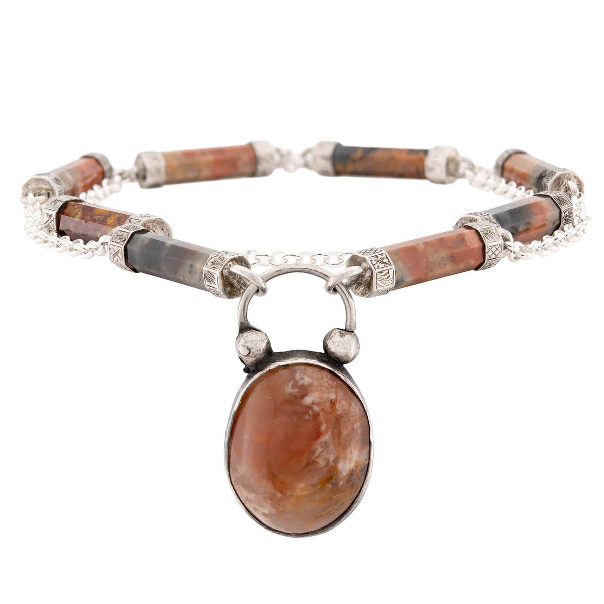 Victorian Scottish Sterling Silver Agate Pendant Necklace