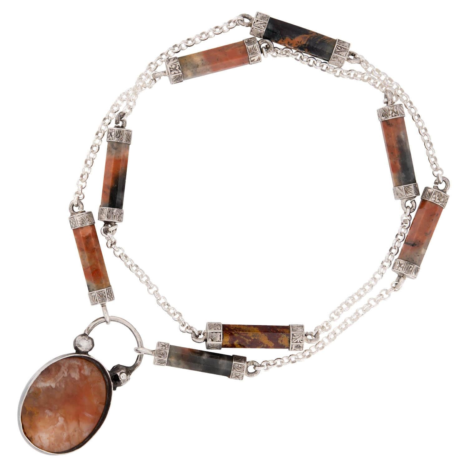 Victorian Scottish Sterling Silver Agate Pendant Necklace