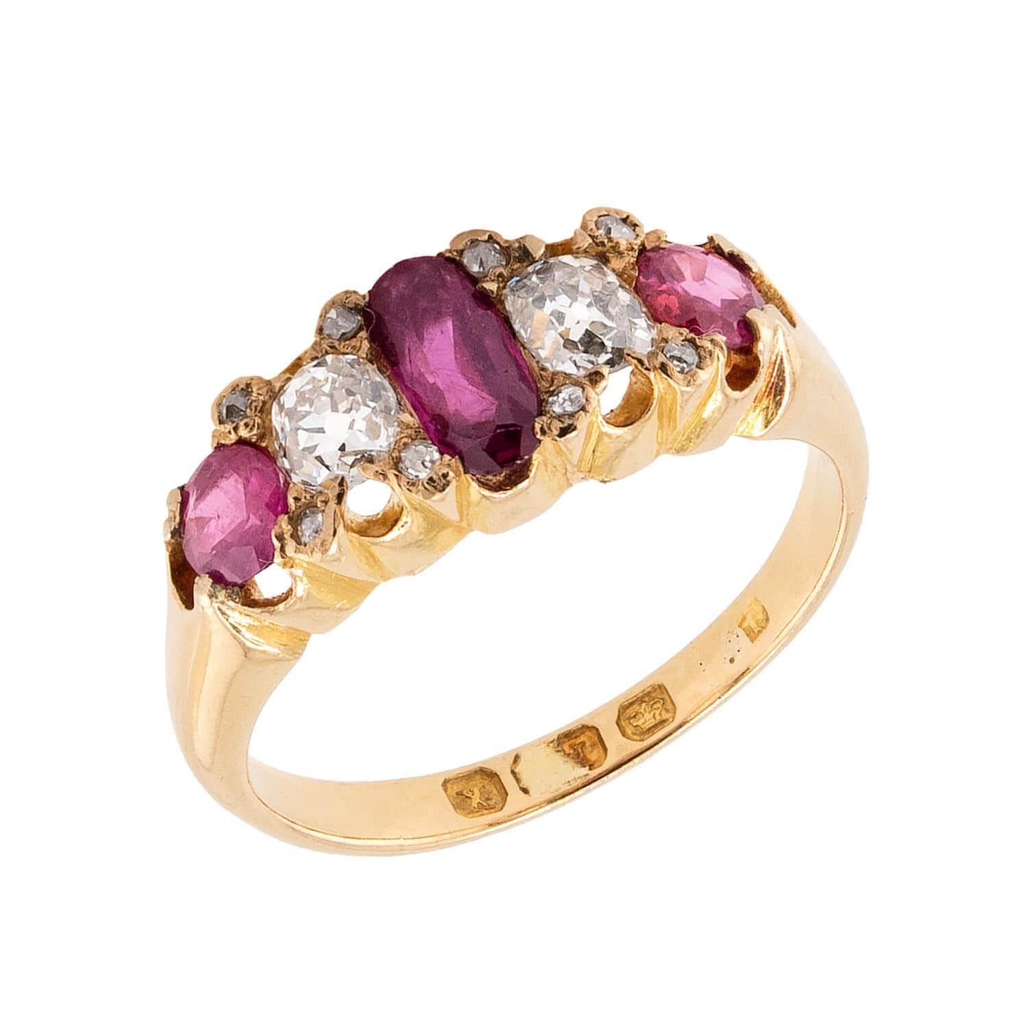 Victorian English 18k Ruby & Diamond Ring
