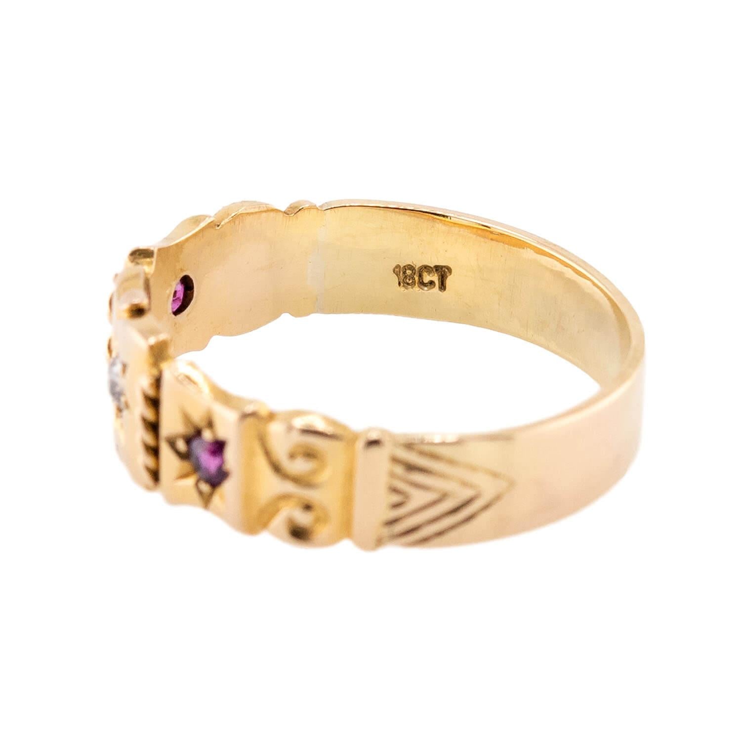 Victorian English 18k Ruby & Diamond Starburst-Motif Ring