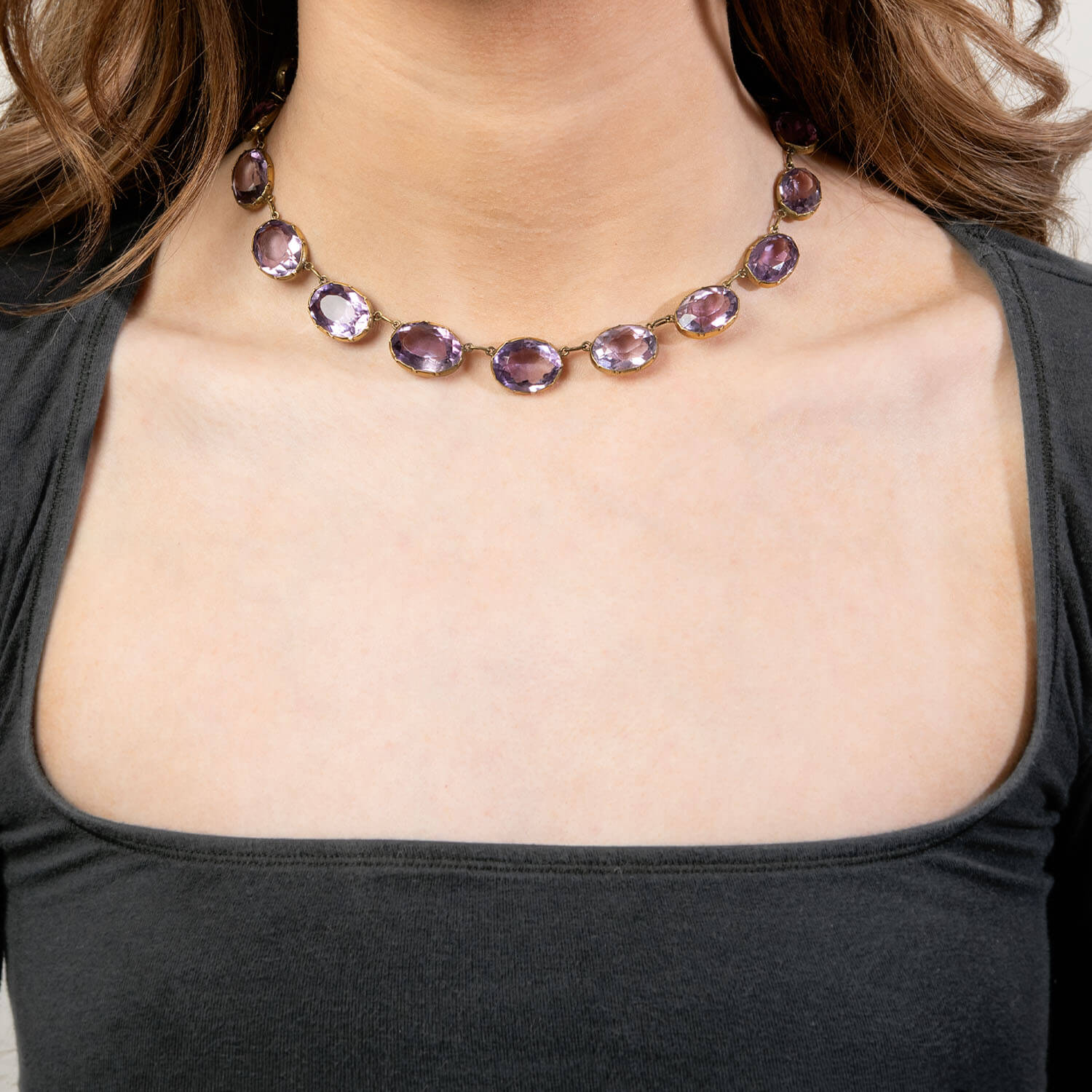 Victorian 9k/Silver Gilt Amethyst Riviera Necklace