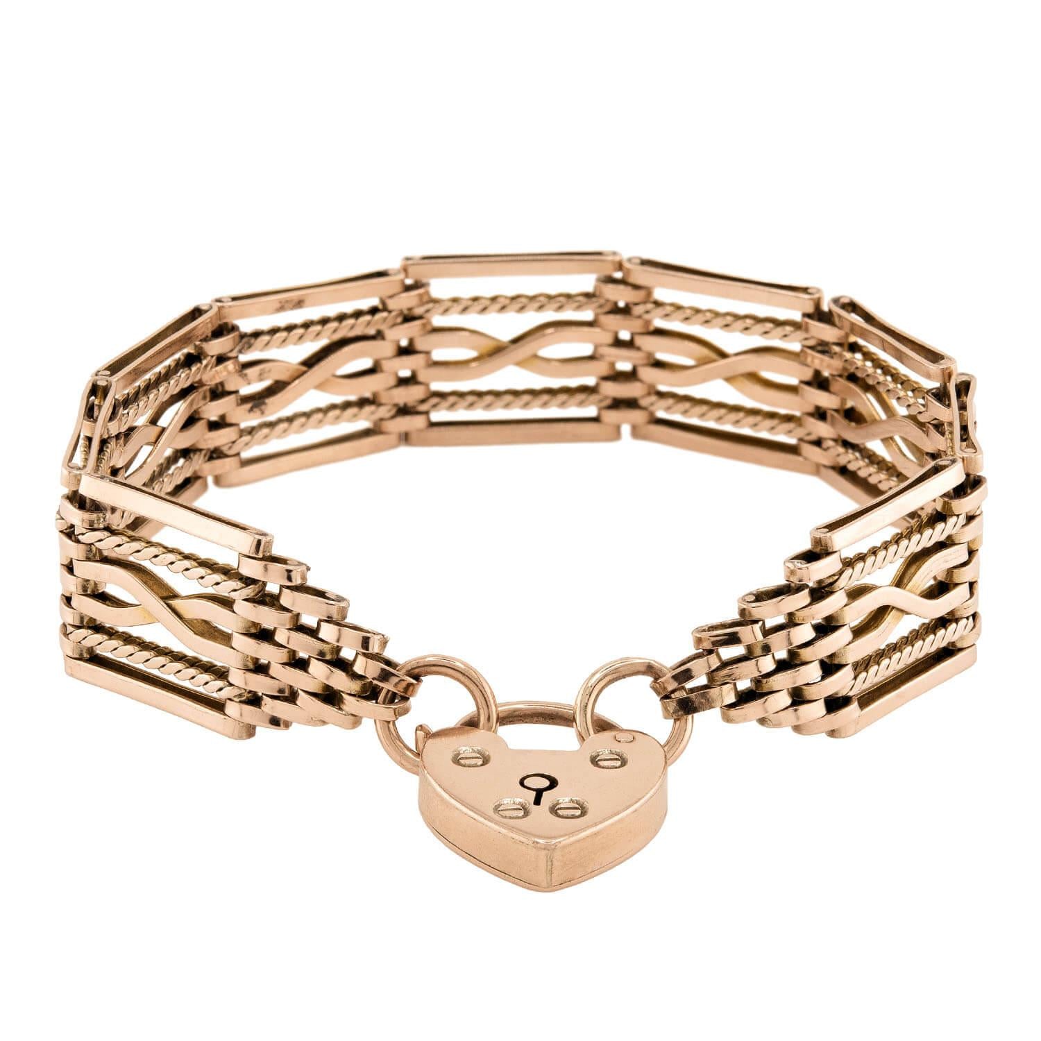 Edwardian 9k Heart Padlock Link Bracelet