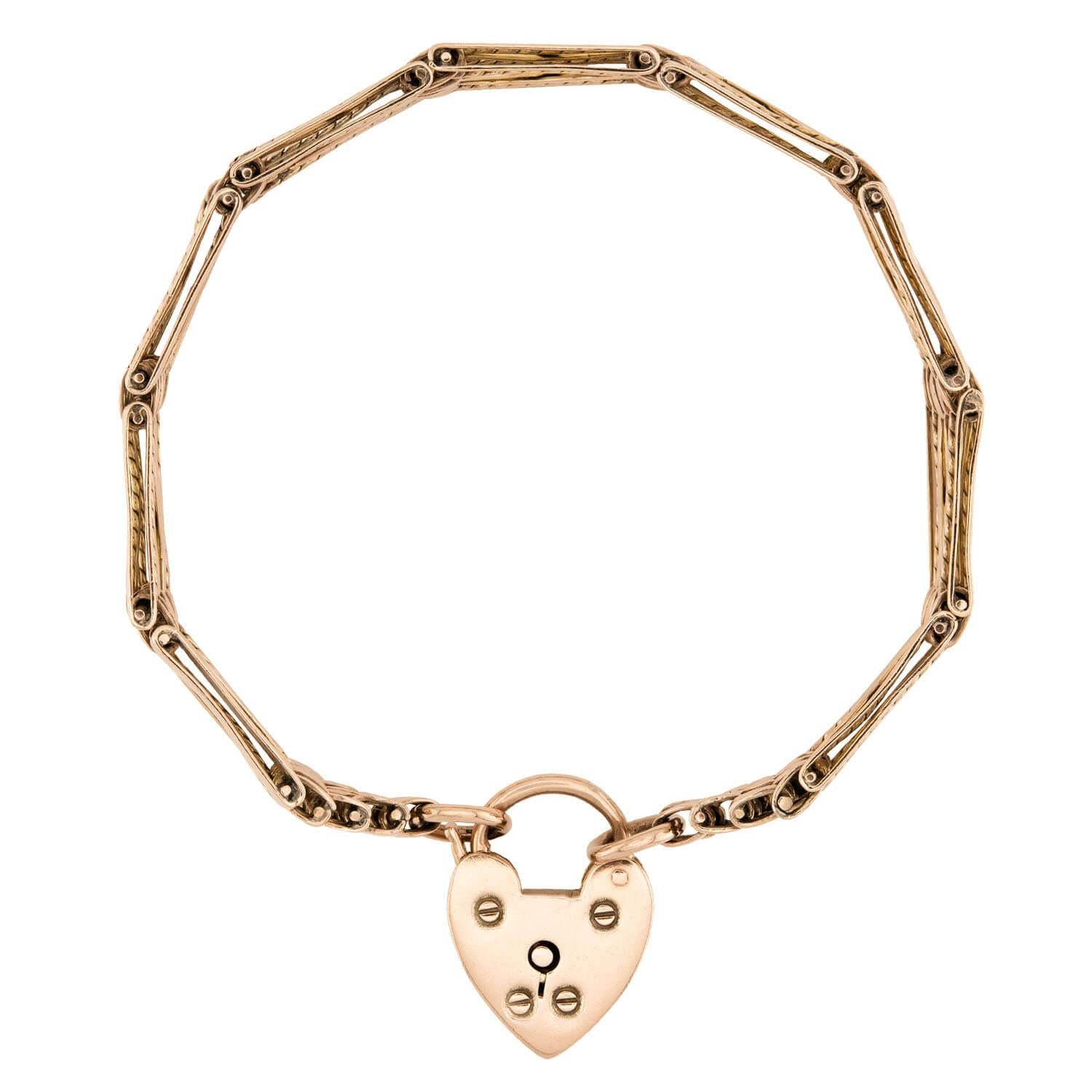 Edwardian 9k Heart Padlock Link Bracelet